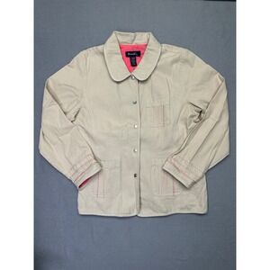 Denim & Co Chore Jacket Peter Pan Collar  Womens XL Khaki Tan Pink Lined Cotton